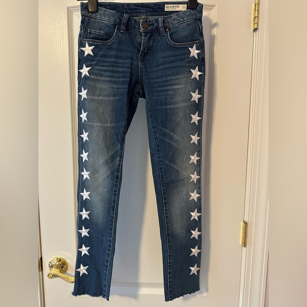 Blank NYC Dark Blue Star-Patterned Skinny Jeans